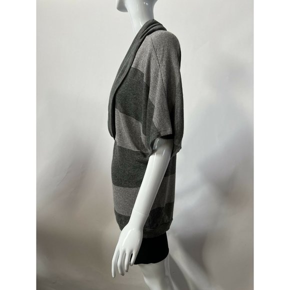 Splendid Womens Tunic Sweater Gray Stripe Short Sleeve Drape Neck Tight Knit M - Picture 3 of 12